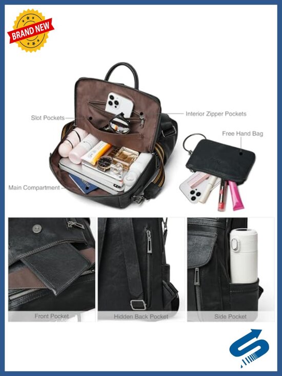 Faux Leather Backpack Purse Convertible Shoulder Bag with Wristlet Travel main image 5